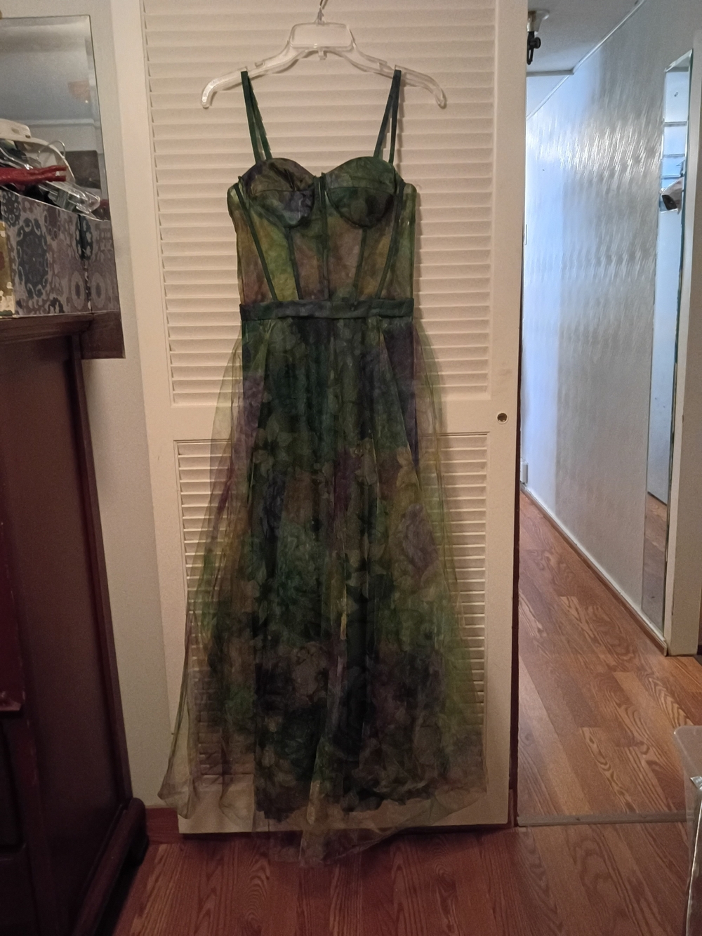 Green Floral Mesh Corset Midi Dress - Picture 7 of 7